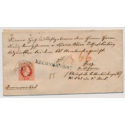 Österreich 18.. 5kr, REKO-Briefkuvert JAEGERNDORF (B) nach PRAG. RECOMMANDIRT