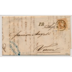 Österreich 1870 15kr, gD, EXTREM VERZÄHNT! AUSLANDS-Brief, TRIEST/B.H. - VERONA