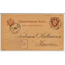 Österreich 1878 2kr Korr-Karte BIALA (Galizien) nach UNGARN! Nach KASCHAU.
