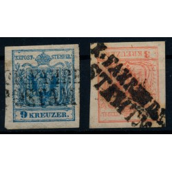 Österreich 1850 2Stk. Marke mit K.K.FAHRENDES/POSTAMT Stempeln. Schön!