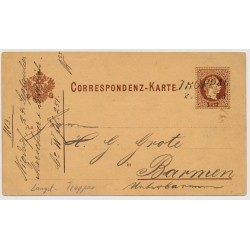 Österreich 1883 2kr, Korr-Karte von TROPPAU (Sch) Kl:20P! Nach BARMEN.