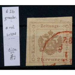 Österreich 1877 2kr GRAUBRAUN! Zeitungsstempelmarke, ROTSTEMPEL WIEN Sig