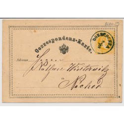 Österreich 1872 2kr Karte, SCHWARZBLAU-Stempel DOBRUSCHKA (B) Kl:15P!