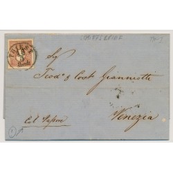 Österreich 1859 10kr, TYPE I.! SCHIFFSBRIEF, TRIEST/Abends -h VENEZIA.