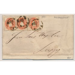 Österreich 1861 3*5kr, 3-STREIFEN AUSLANDS-Brief PRAG/B.H. nach LEIPZIG