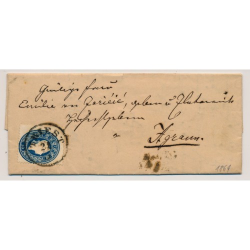 Österreich 1861 15kr, DUNKELBLAU! Brief (Inhalt) TRIEST - UNGARN, AGRAM