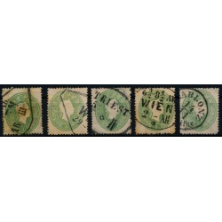Österreich 1861 5Stk. Marken! Alle 3kr, grün! Schöne Farben/FARBVARIANTE