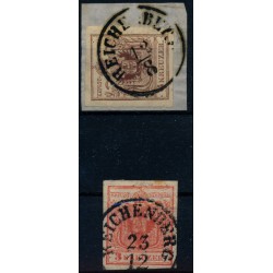Österreich 1850 2Stk. Marke:6kr, und 3kr REICHENBERG (B)