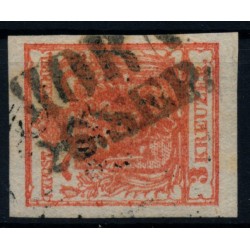 Österreich 1850 3kr, FARBINTENSIV! ÜBERFÄRBTER DRUCK! HORN (Nö) Mü:12P!