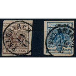 Österreich 1850 2Stk. Marke:6kr HP und 9kr, MP, FELDKIRCH (V)