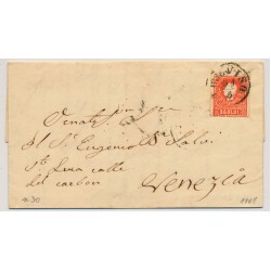 LOMBARDEI-VENETIEN 1861 5sld. FARBFLECK! Brief (Inhalt) TREVISO-VENEZIA