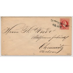 Österreich 1869 5kr, GA-Umschlag, JAEGERNDORF (Sch) Kl:20P! - CHEMNITZ