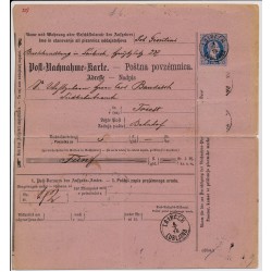 Österreich 1876 10kr POST-NACHNAHME-KARTE, 2 Marken fehlen! LAIBACH/LUBL