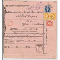 Österreich 1882 10kr POST-NACHNAHME-KARTE+2*2kr PAAR+5kr, PRAG-DOBROVICE