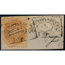 Österreich 1864 15kr, FAHNENSTEMPEL HÜTTELDORF (Wv) zweimal+FEDERSTRICHE