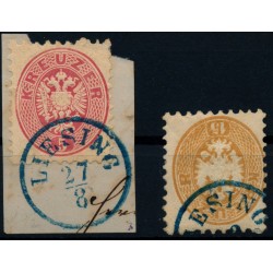 Österreich 1864 2Stk. Marke:5kr und 15kr, BLAUSTEMPEL LIESING (Wv) 30P