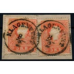Österreich 1858 2*5kr, auf Briefstück, beide Type II. KLAGENFURT.