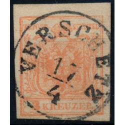 Österreich 1850 3kr, MP, Type III. Dickes Papier:0,11mm! VERSCHETZ (Tb)