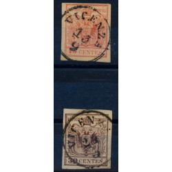 LOMBARDEI-VENETIEN 1850 2Stk.Marke:-15C,und -30C, FEINSTDRUCK! VICENZA