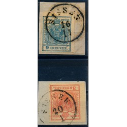Österreich 1850 2Stk.Marke:9kr und 3kr, Beide MP, Type III. SISSEK (Km)