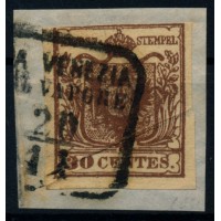 LOMB-VEN 1850 30C PAPIERFALTE! P.F.! SCHIFFSTEMPEL DA VENEZIA/COL VAPORE