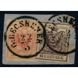 Österreich 1850 3+6kr, Treppenartig geklebt! G:BECSKEREK (Tb) Sehr schön
