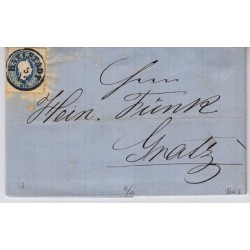 Österreich 1861 15kr, Brief (Inhalt) KARLSTADT. R.s. ROSTETEMPEL GRAZ.