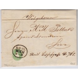 Österreich 1861 3kr, FARBFLECKE! FARBFRISCH! ORTSBRIEF (Inhalt) WIEN