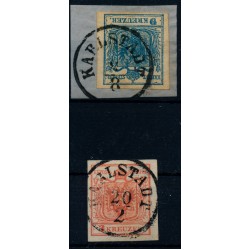 Österreich 1850 2Stk.Marke:9kr, und 3kr, KARLSTADT (Ks)