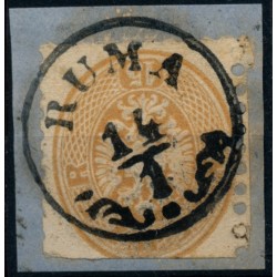 ÖSTERREICH 1864 15kr, an allen 4 Seiten mit Schere geschnitten! RUMA (Sb)