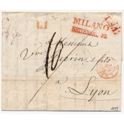 LOMBARDEI-VENETIEN 1839 AUSLANDS-Brief (Inhalt) MILANO nach FRANKREICH! LYON.