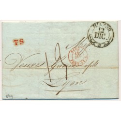 LOMBARDEI-VENETIEN 1844 AUSLANDS-Brief (Preisliste!) MILANO nach FRANKREICH!