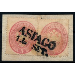 LOMBARDEI-VENETIEN 1863 2*5sld. Auf Briefstück. Verschiedene Farbtöne! ASIAGO