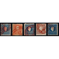 ÖSTERREICH 1858 5Stk.Marken mit ROTSTEMPELN! Interessantes Lot!