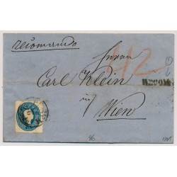 ÖSTERREICH 1861 15kr+10kr REKO-Brief (Inhalt) mit PESTH/Abends Stempel nach WIEN