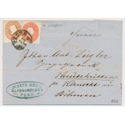 ÖSTERREICH 1862 10+5kr, ÜBERFÄRBTER DRUCK! Brief aus PESTH nach KREUTZHÜTTEN.
