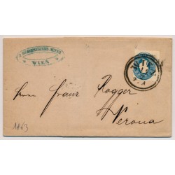 ÖSTERREICH 1863 15Kr, extrem verzähnt Brief (Inhalt) WIEN nach VERONA. Schön!