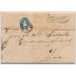 ÖSTERREICH 1863 15Kr, hellblau, SPÄTDRUCK! Brief (Inhalt) VERSCHETZ (Tb) - WIEN.