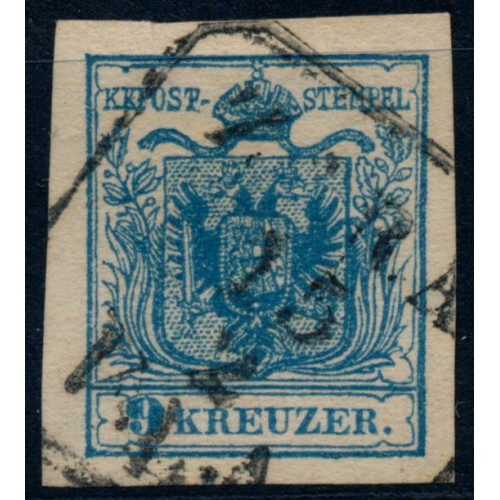 ÖSTERREICH 1850 9Kr, MP, Type III. SCHIFFSTEMPEL ZRA/V.L.A, Mü:160P! Schön!