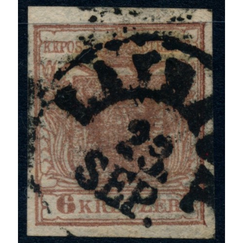 ÖSTERREICH 1850 6Kr, HP, Type III. schöne Farbe! LAIBACH (Kr) Schön!