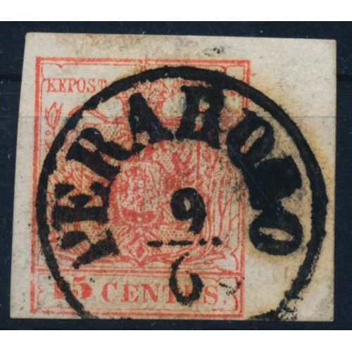 LOMBARDEI-VENETIEN 1850 15C, MP, Type III. RAND:7-7,5mm! Klein P.F.! PERAROLO.