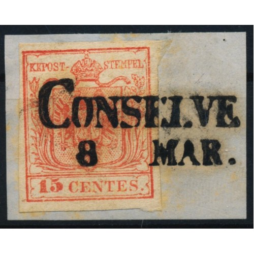 LOMBARDEI-VENETIEN 1850 15C, MP, Type III. CONSELVE. Schön, attraktiv!
