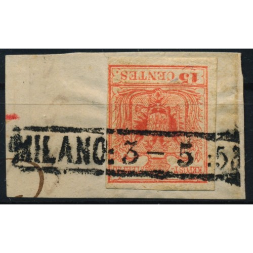 LOMBARDEI-VENETIEN 1850 15C, HP, Type III. MILANO/53 Schön!