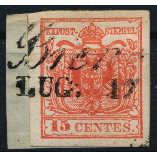 LOMBARDEI-VENETIEN 1850 15C, MP, Type III. BRENO. Schön!