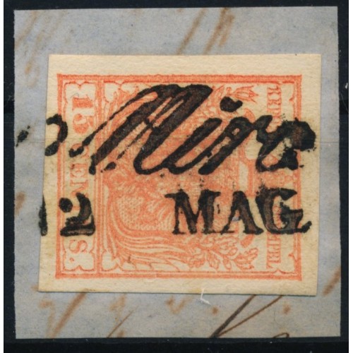 LOMBARDEI-VENETIEN 1850 15C, MP, Type III. MIRA. Sehr schön, frisch!