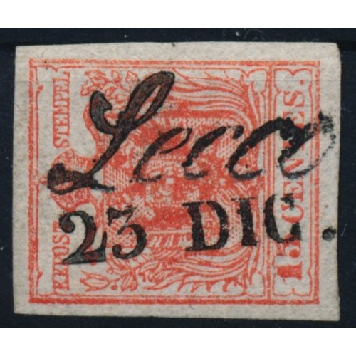 LOMBARDEI-VENETIEN 1850 15C, HP, Type III. LECCO. Attraktiv!