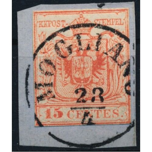 LOMBARDEI-VENETIEN 1850 15C, MP, Type III. LILIPUTSCHNITT! MOGLIANO. Schön!