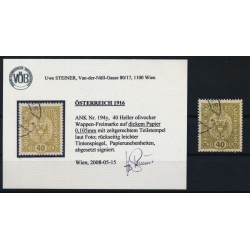 ÖSTERREICH 1916 194y DICKEM PAPIER! Gestempelt, Kw:110,-€ Uwe STEINER Befund!