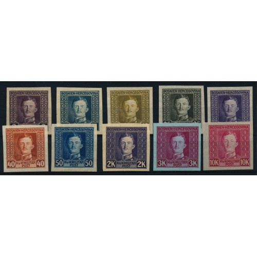 BOSNIA 1917 129P-141P FARBPROBEN 10Stk. Ohne Gummi, Kw:690,-€