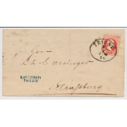 Österreich 1876 5kr, Brief (1 Klappe fehlt!) TRIEST nach STRASSBURG.